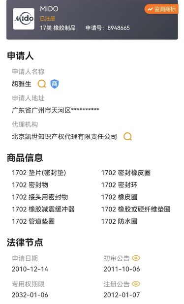 Trung Quốc Guangzhou Tianhe Qianjin Midao Oil Seal Firm Chứng chỉ